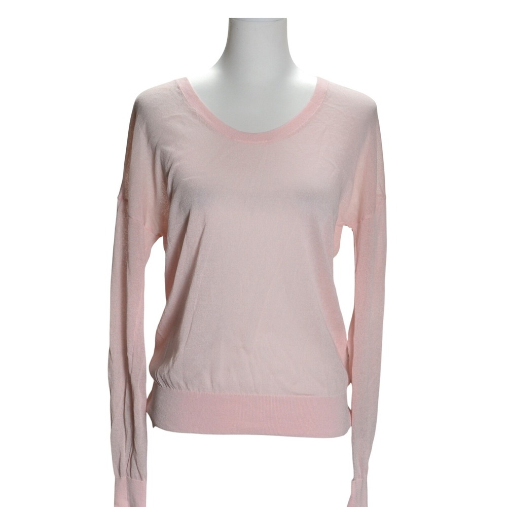 Cabi Scoop Neck Sweater Womens Medium Pink Excellent Drop Shoulder Knit Sheer
